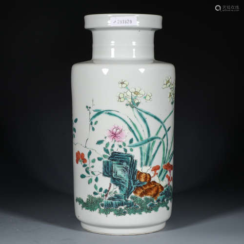 Chinese Famille Verte Rouleau Porcelain Vase