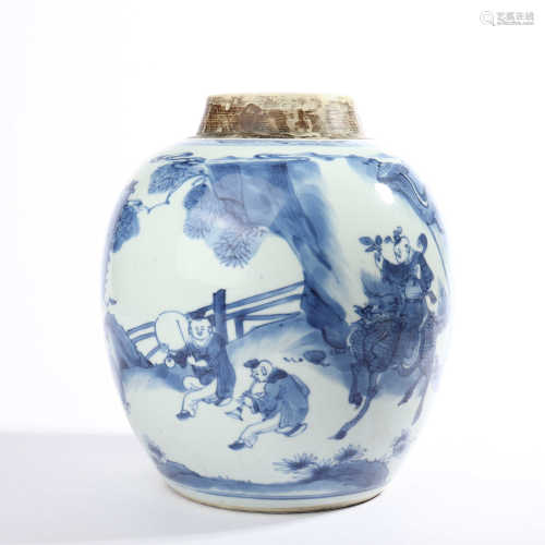 Blue and white baby play decorative pot in the middle of Qing Dynasty
