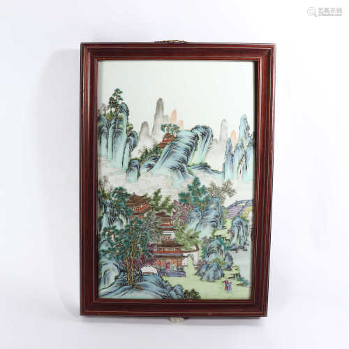 Porcelain plate paintings with pastel landscape patterns in the middle of Qing Dynasty