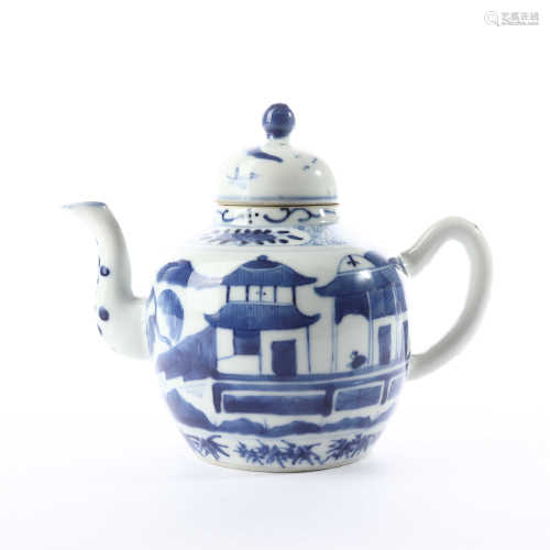 Blue and white teapots with landscape patterns in the middle of Qing Dynasty