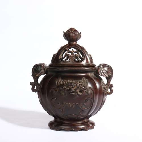 Incense burner with red sandalwood elephant ears in Qing Dynasty