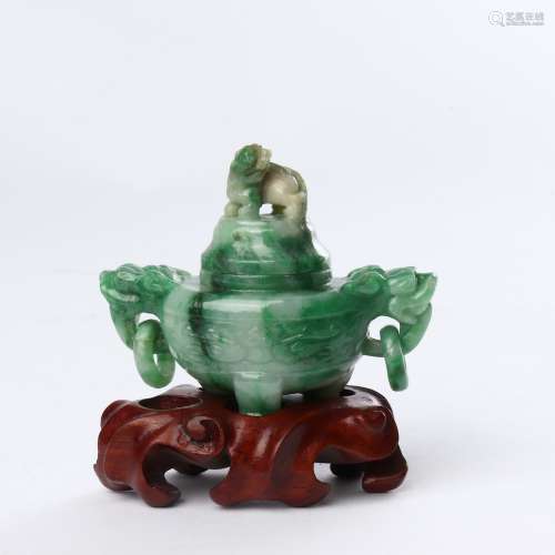 Qing Dynasty Jade lion button double ring animal ear small piano stove
