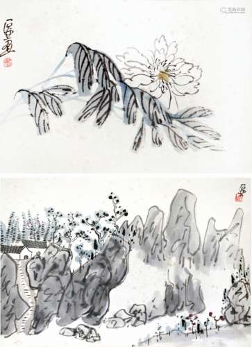 陈子庄	花卉、山水（两帧）