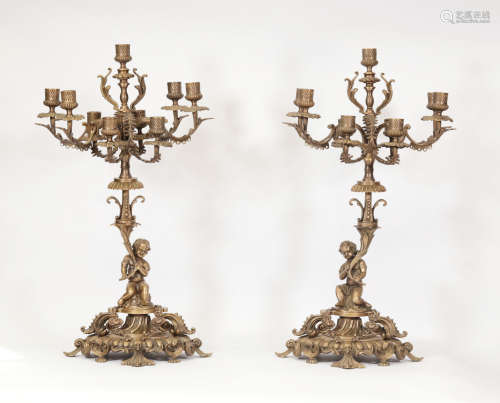 Pair Bronze Candle-sticks 18th Century