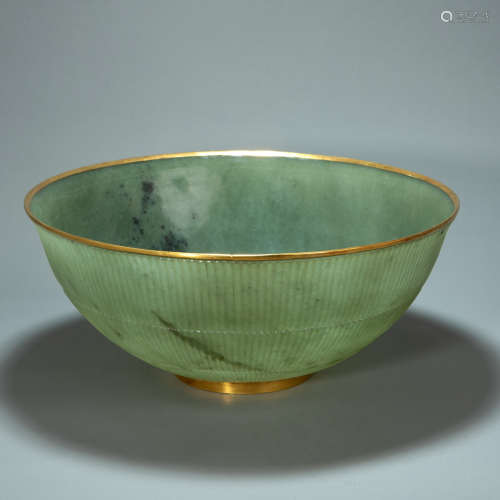 Chinese Qing Dynasty Hetian Jade Gold Painted Bowl