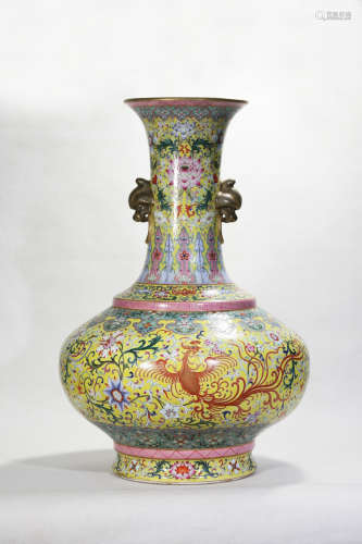 Chinese Famille Rose Phoenix Pattern Porcelain Bottle