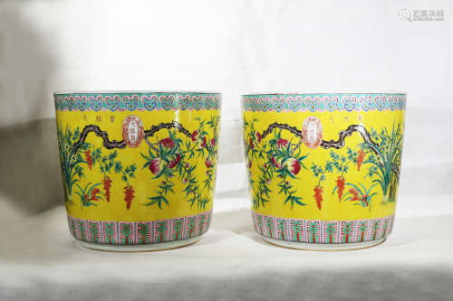 Pair Of Qing Dynasty Guangxu Period Famille Rose Pots