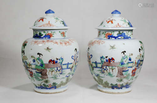 Pair Of Qing Dynasty Kangxi Period Verte Rose Porcelain Jars