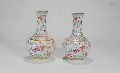 Pair Of Qing Dynasty Guangxu Period Famille Rose Bottles