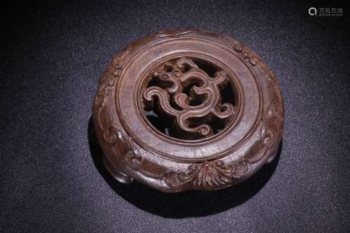 A Chinese Rosewood Base With Dragon Carving