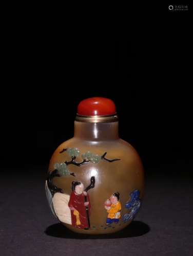 A Chinese Snuff Bottle Embeded Gems Of Story