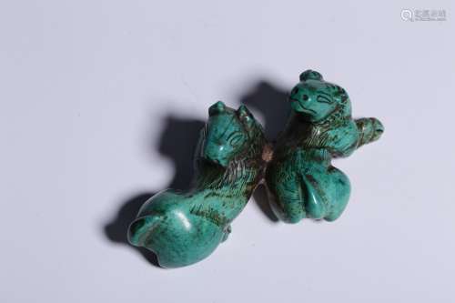 A Chinese Turquoise Stone Ornament Of Goat