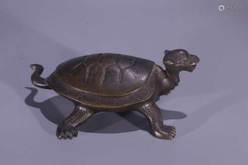 A Chinese Bronze Paperweight Of Turtle Shaped