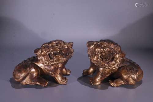 Pair Of Chinese Bronze Ornaments Of Lion Shaped