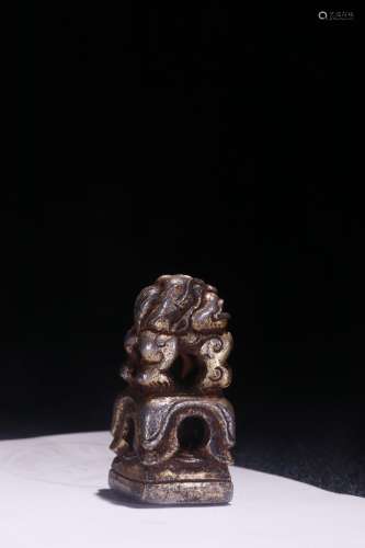 A Chinese Bronze Seal Of Lion Shaping