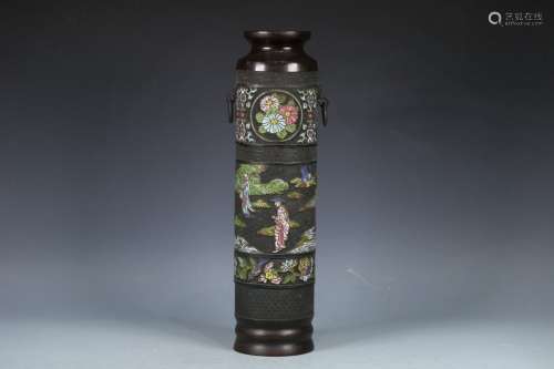 A Chinese Bronze Vase Of Landscape Carving