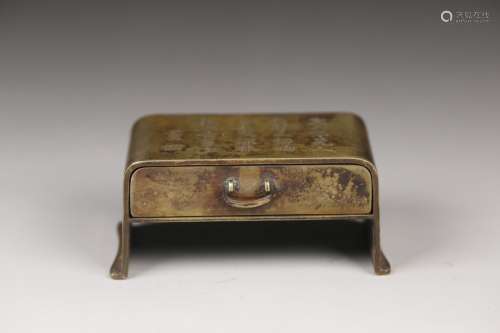 A Chinese Bronze Ink Bed Of Poetry Carving