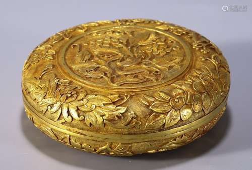 A Chinese Gilt Bronze Box Of Floral Carving