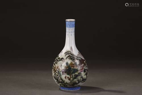 A Chinese Porcelain Famille Rose Vase Of Landscape Painting