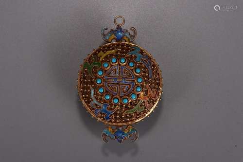 A Chinese Gilt Silver Enameling Blue Sachet