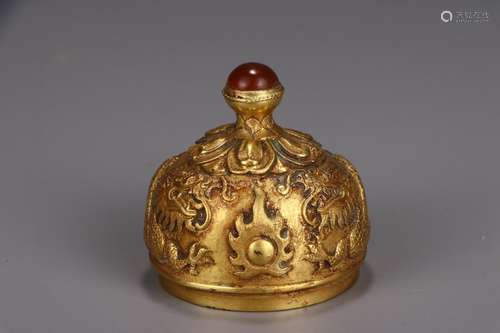 A Chinese Gilt Bronze Ornament Of Dragon Embeded Gem