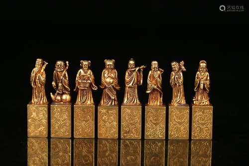 Set Of Chinese Gilt Bronze Seals Of Figures