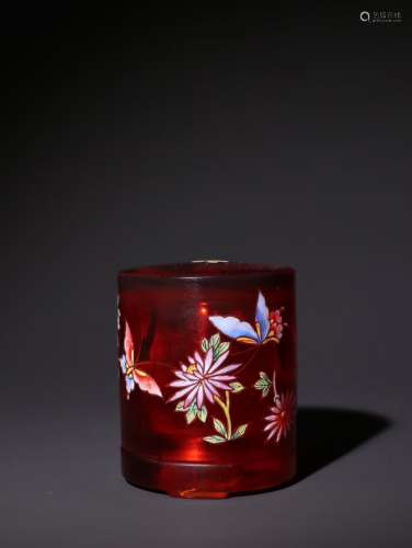 A Chinese Colored Glaze Thumb Ring With Poetry Carving