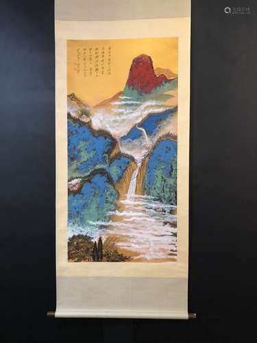 A Chinese Vertical Axis Painting Of Landscape With Mark