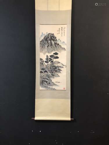 A Chinese Vertical Axis Painting Of Landscape With Mark