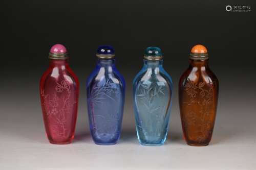 A Chinese Colored Glaze Snuff Bottle With Floral Carving