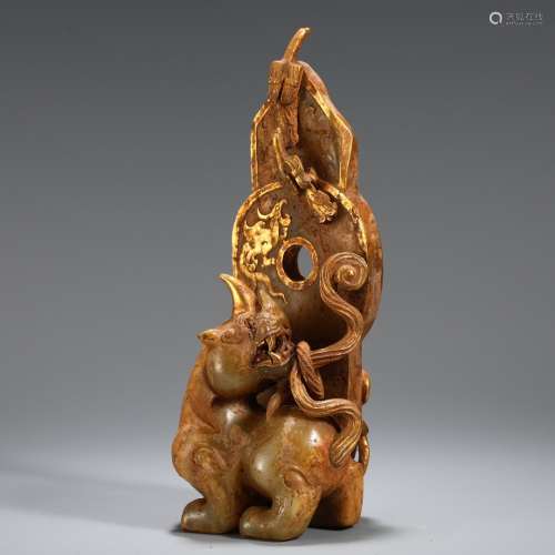 A Chinese Jade Ornament Of Beast Embeded Gold
