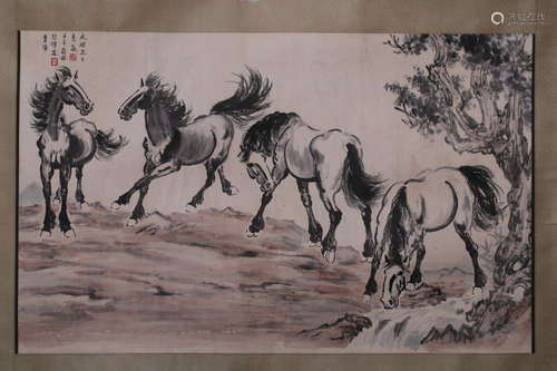 A Chinese Painting Of Horses With Mark