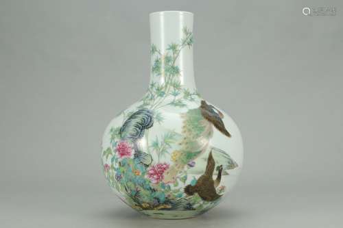 A Chinese Porcelain Famille Rose Bottle Vase Of Floral&Bird