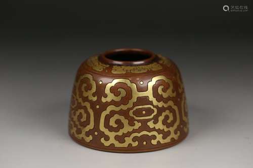 A Chinese Bronze Brush Washer With Partly Gilding