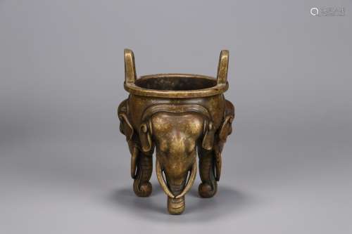 A Chinese Bronze Censer With Elephant Ear