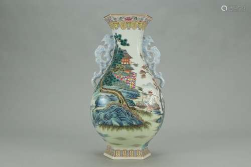 A Chinese Porcelain Famille Rose Vase Of Landscape Painting