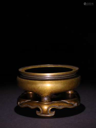 A Chinese Gilt Bronze Censer With Mark