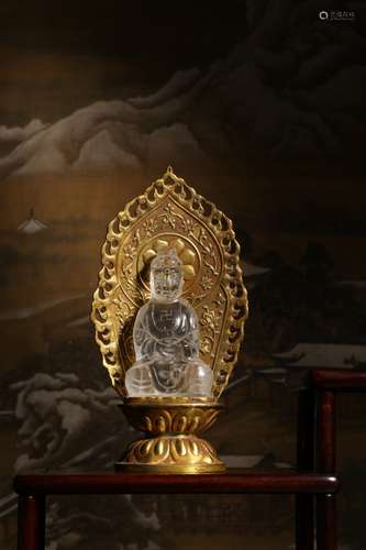 A Chinese Crystal Buddha With Gilt Bronze Base