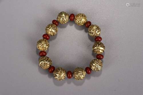 A Chinese Gilt Silver Bracelet Of Dragon&Phoenix