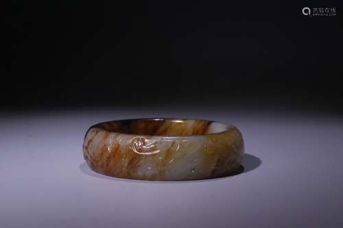 A Chinese Hetian Jade Bangle With Dragon Carving