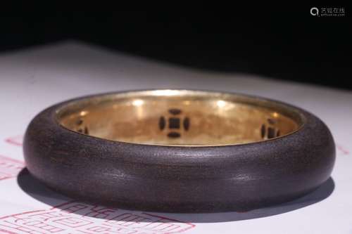 A Chinese Agarwood Bangle Embeded Gilt Silver