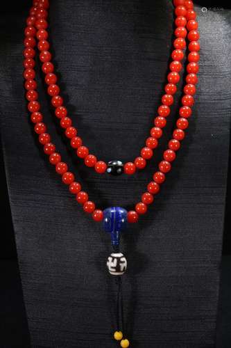 A Chinese Red Agate Necklace