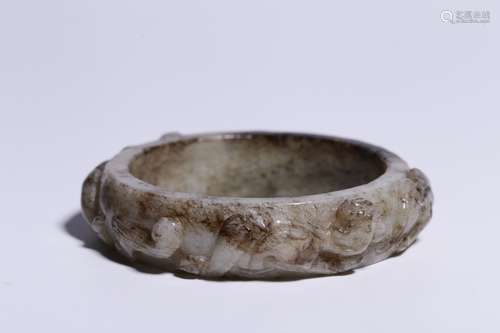 A Chinese Hetian Jade Bangle With Dragon Carving