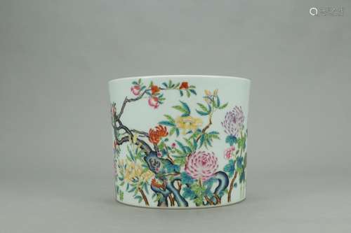 A Chinese Porcelain Famille Rose Brush Pot Of Fruit Painting