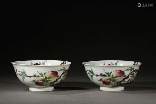 Pair Of Chinese Porcelain Famille Rose Bowls Of Painting