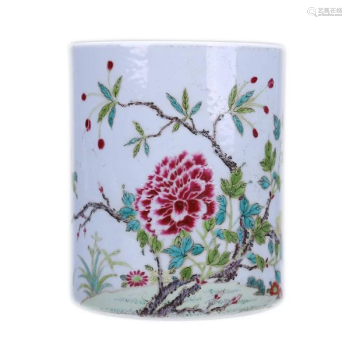 A Chinese Multi Colored Peony Pattern Porcelain Brush