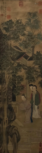 A Chinese Painting Silk Scroll, Yu Zhiding Mark