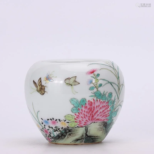 A Chinese Famille Rose Floral Inscribed Porcelain Water