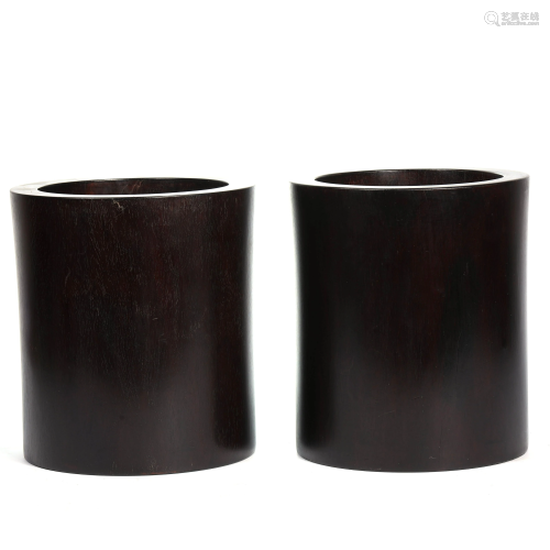 A Pair of Chinese Red Sandalwood Brush Pots