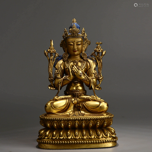 A Chines Gild Copper Seated Tara Statue